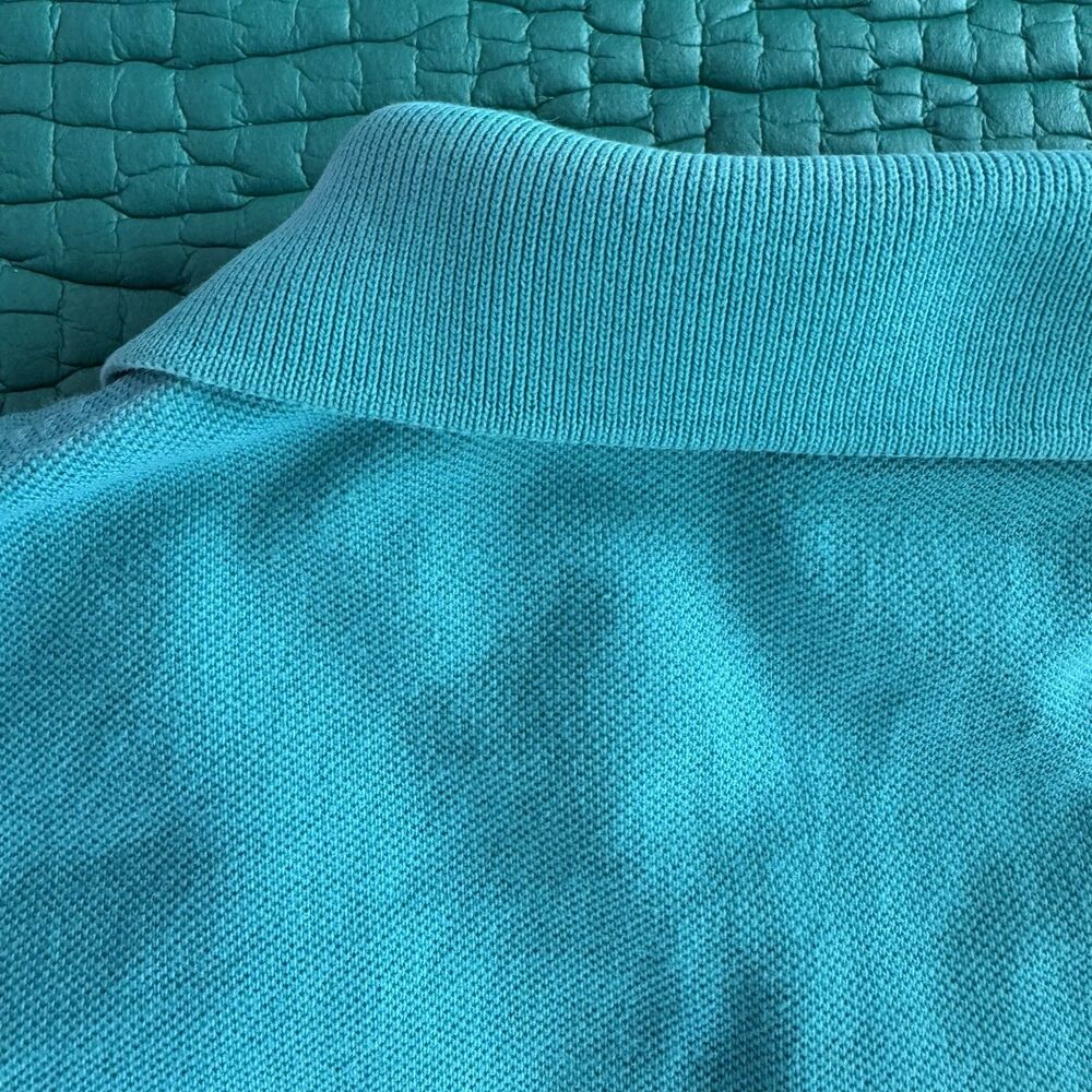 Vintage Lands End Polo Men L Turquoise Blue Made In USA Short Sleeve Shirt Faded - Picture 14 of 14